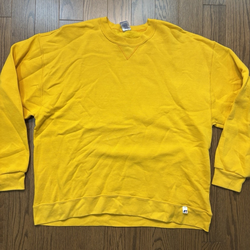 Vintage Y2K Russell Athletic Sweatshirt Yellow Crewneck Sweater Men's XL